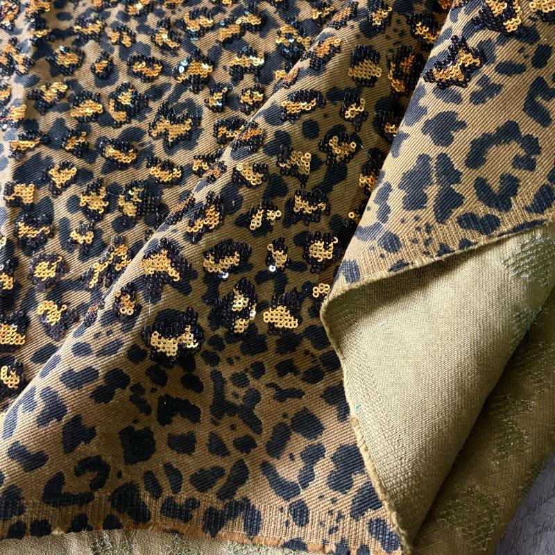 Leopard Print Cotton Denim Fabric ��� Sequin Embroider" Wide