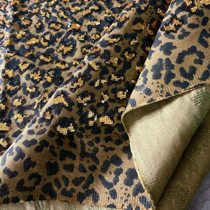 Leopard Print Cotton Denim Fabric ��� Sequin Embroider" Wide