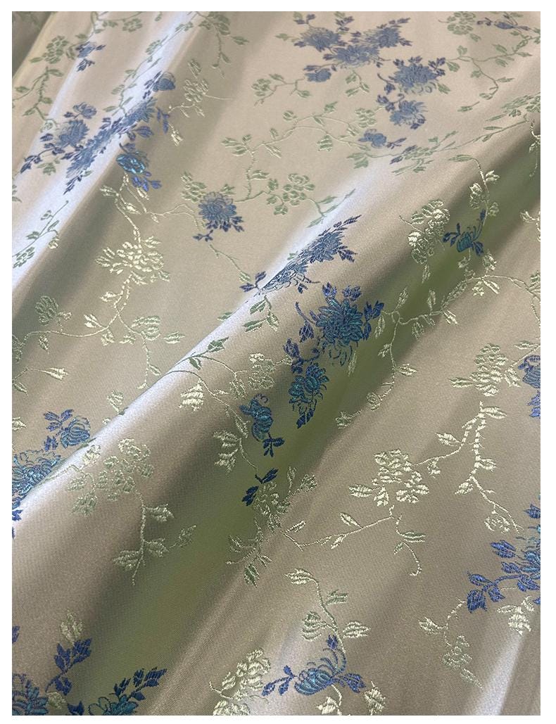Tissu brocart floral vert clair : Tissu pour cosplay Cheongsam Qipao