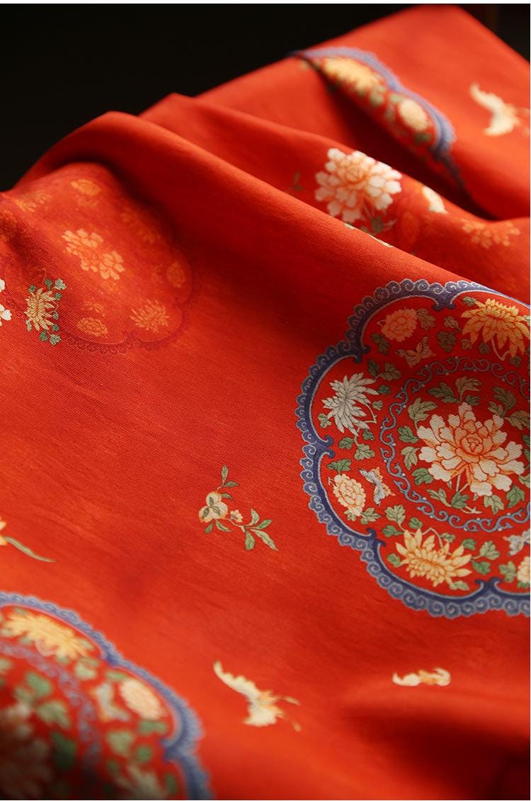 Floral Rayon Cotton Blend Fabric: Red Upholstery, Costume, & Sewing - 59"W
