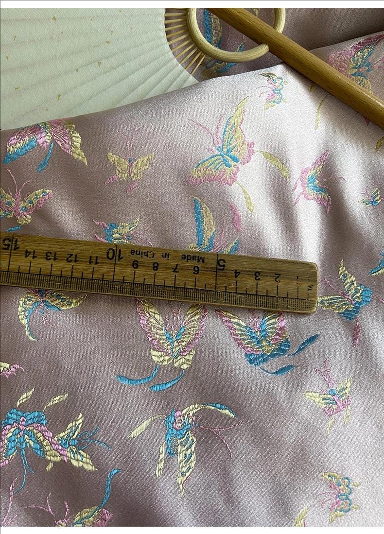 Pink Silk Brocade Fabric: Butterfly Floral Jacquard, 59"W