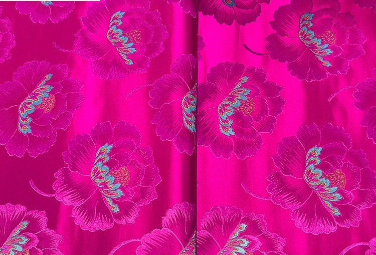 Peony Brocade Fabric: 29.5"W Tibetan Rayon Satin