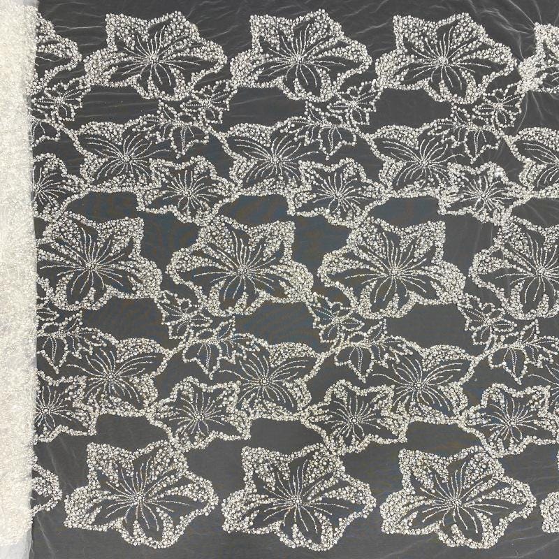 Pearl & Sequin Embroidered Fabric ��� 4/6/8mm Beads, Luxury Bridal Gown Material, Wedding Dress, Couture Sewing, High-End Fashion Fabr"W