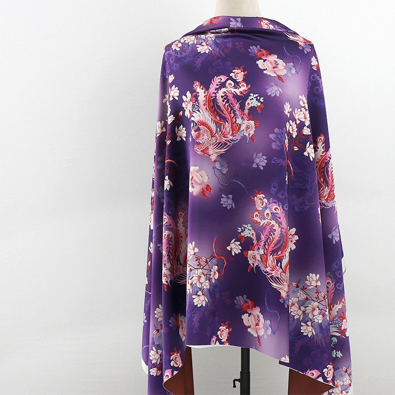 Phoenix Tea Silk Satin Fabric: 59"W Digital Print Drapery