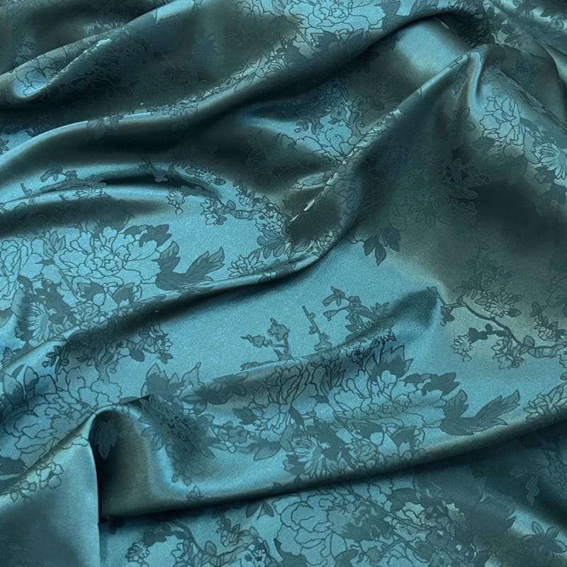 Floral Jacquard Satin Fabric: 59" Wide, Two-Sided Rhododendron Material - By The Meter