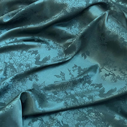 Floral Jacquard Satin Fabric: 59" Wide, Two-Sided Rhododendron Material - By The Meter
