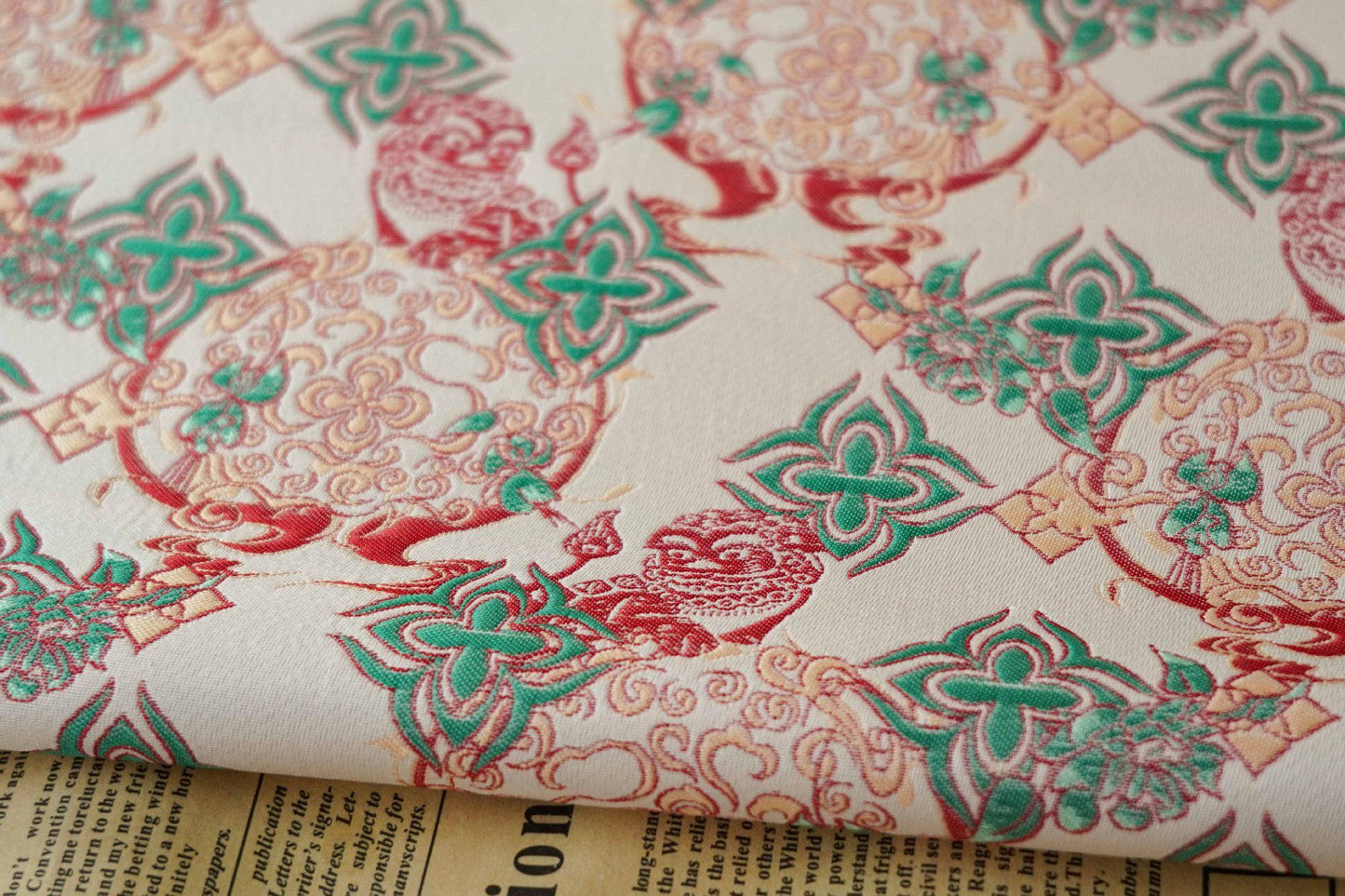 Gold Thread Jacquard Fabric: Chinese New Year Design, 65" Wide