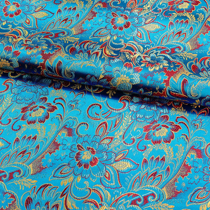 Lily Flower Brocade Fabric: Rayon Satin Blend, 45" Wide - By The Meter