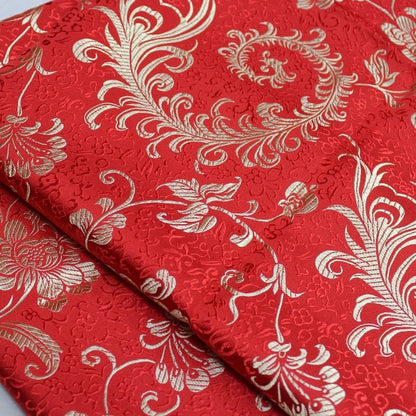 Tissu brocart à motif de queue de phénix rouge : coussin Cheongsam de 150 cm de large