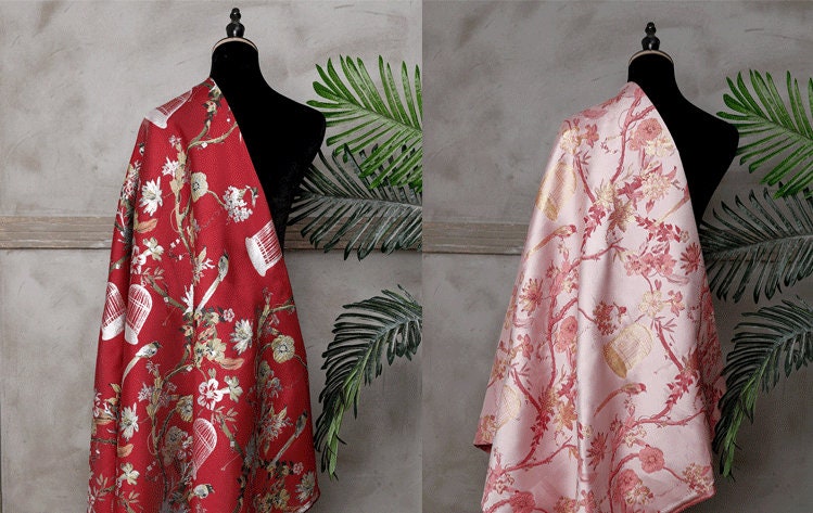 Birdcage Magpie Brocade Fabric: Chinese Silk Rayon Blend (59"W)