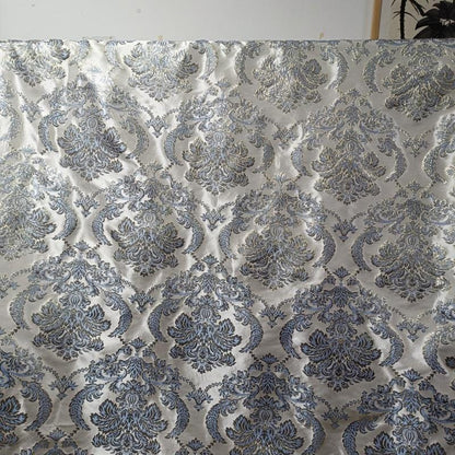 Blue & Gold Floral Jacquard Fabric | Shimmer Brocade (59" Wide)