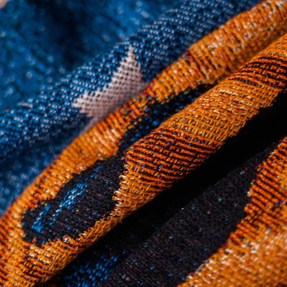 Halloween Sofa Throw Blanket: Black Cats & Pumpkins, Fringed Woven Rug