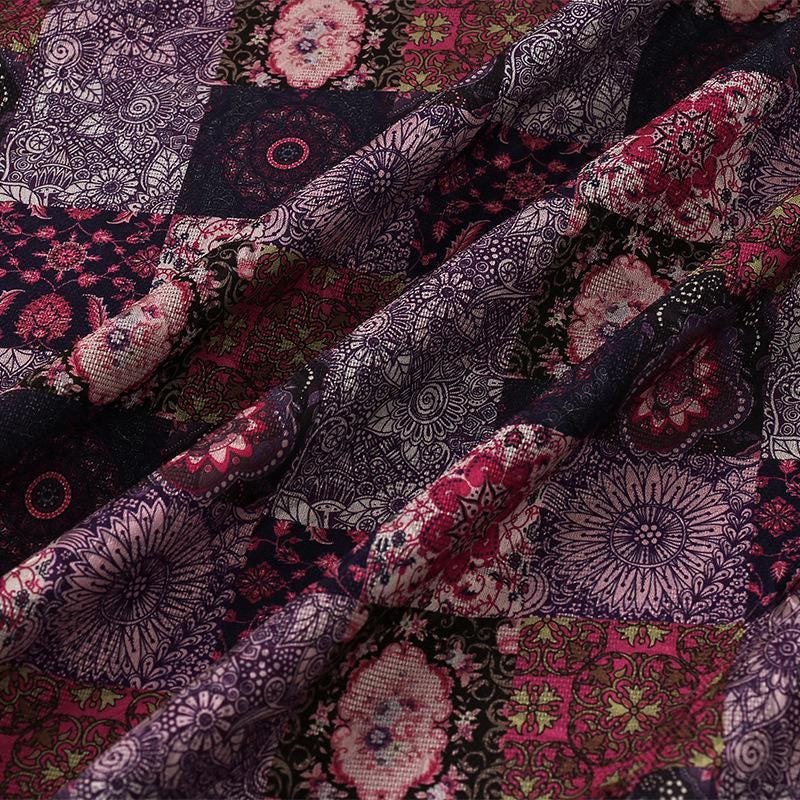 Tea Silk Satin Fabric: 59"W Patch Pattern Digital Print