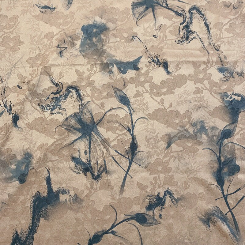 Floral Botanical Print Fabric: 55"W Polyester Spandex Blend