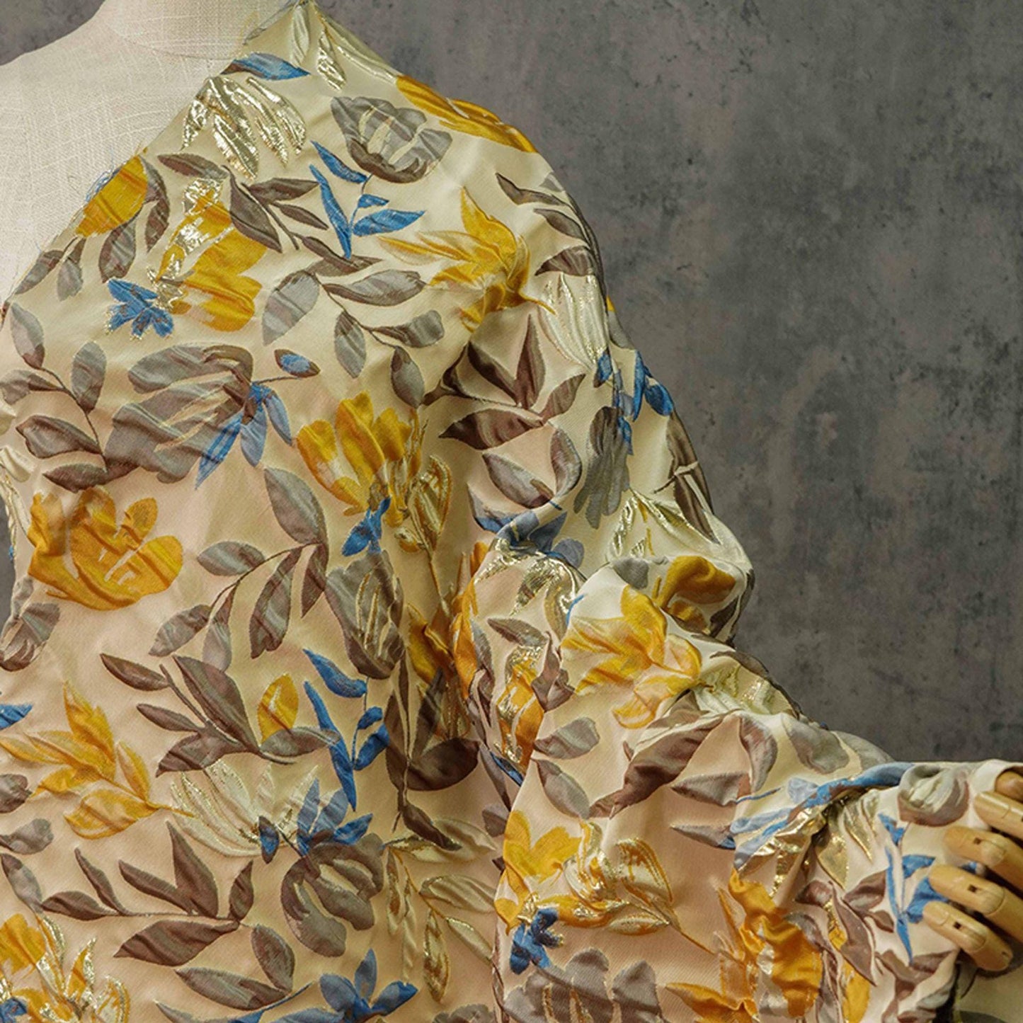 Gold Thread Jacquard Fabric: Retro Palace Style Damask, 53"W By The Meter