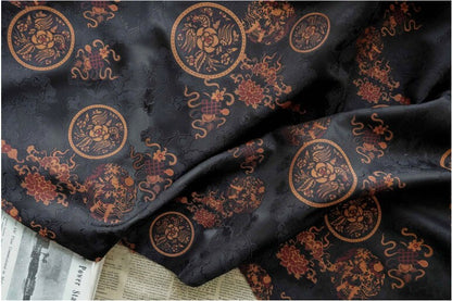 Black Botanical Print Fabric: Floral Cloud Yarn Upholstery, 59" Wide