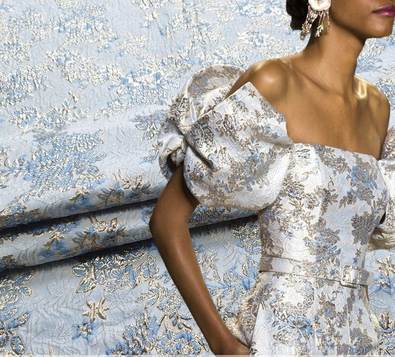 Gold Thread Floral Jacquard Fabric: 3D Texture Designer Sewing Material