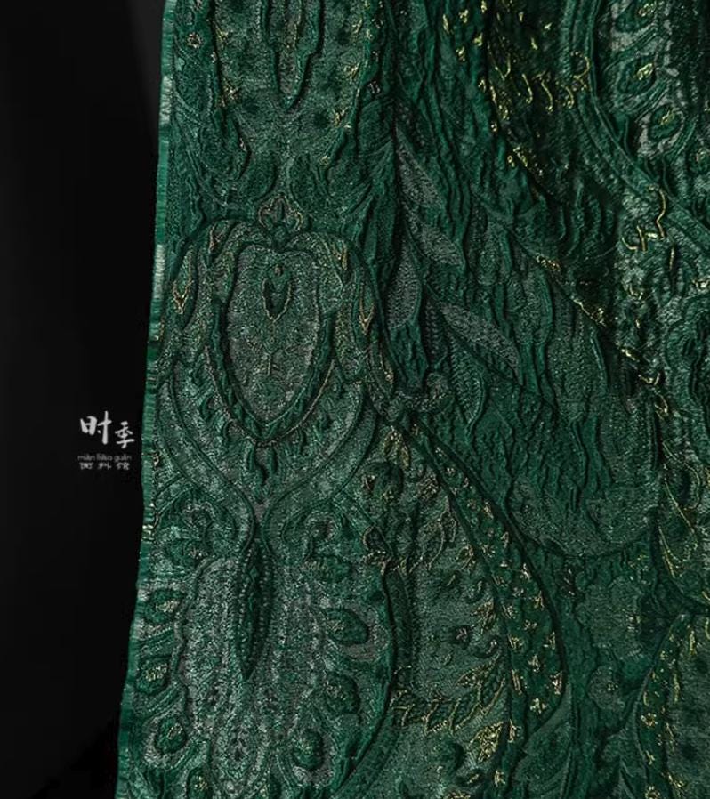 Green Embossed Jacquard Polyester Fabric: 55''W Designer Fabric