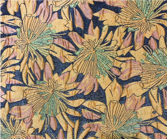 Gold Thread Jacquard Fabric: Vintage Floral African Style, 55" Wide