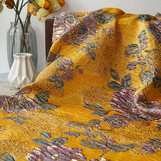 Gold Thread Floral Jacquard Fabric: 53" Wide, Upholstery & Costume