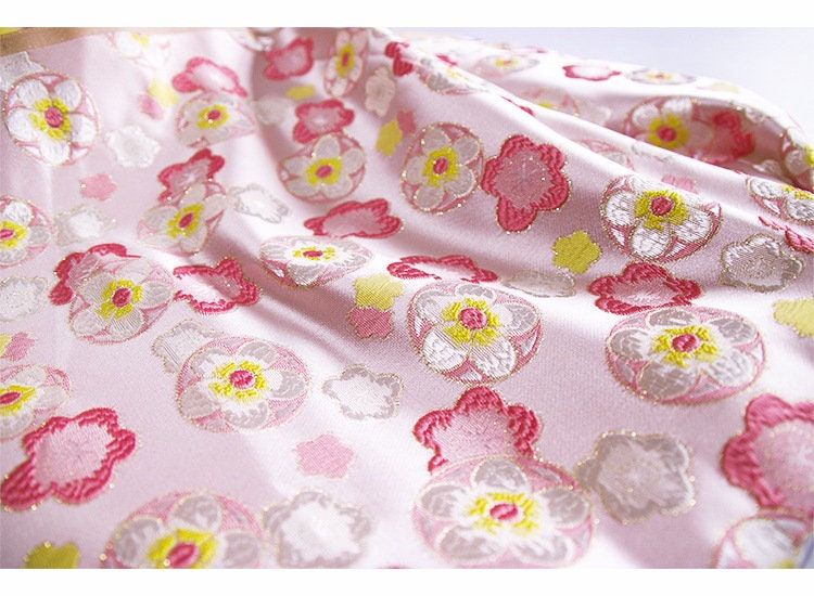 Cherry Blossom Jacquard Brocade Fabric: Blue Silk Rayon Blend, 57" Wide