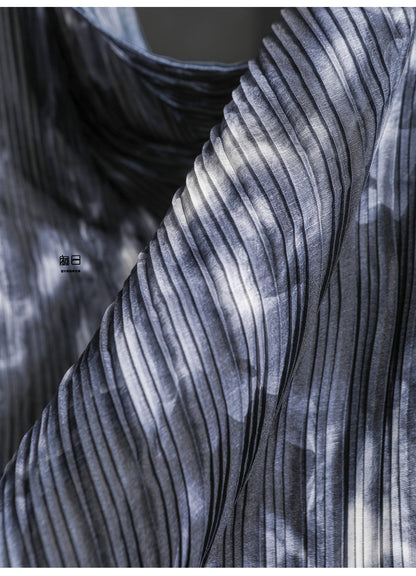 Black and White Tie-Dye Pleated Chiffon Fabric: 59"W Designer Dress Fabric