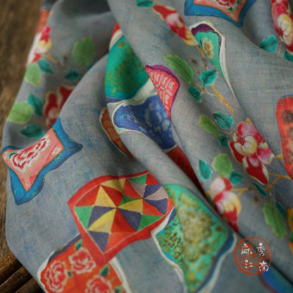 Vintage Style Ramie Fabric: Floral Art Print, 55" Wide - Poppylollipop