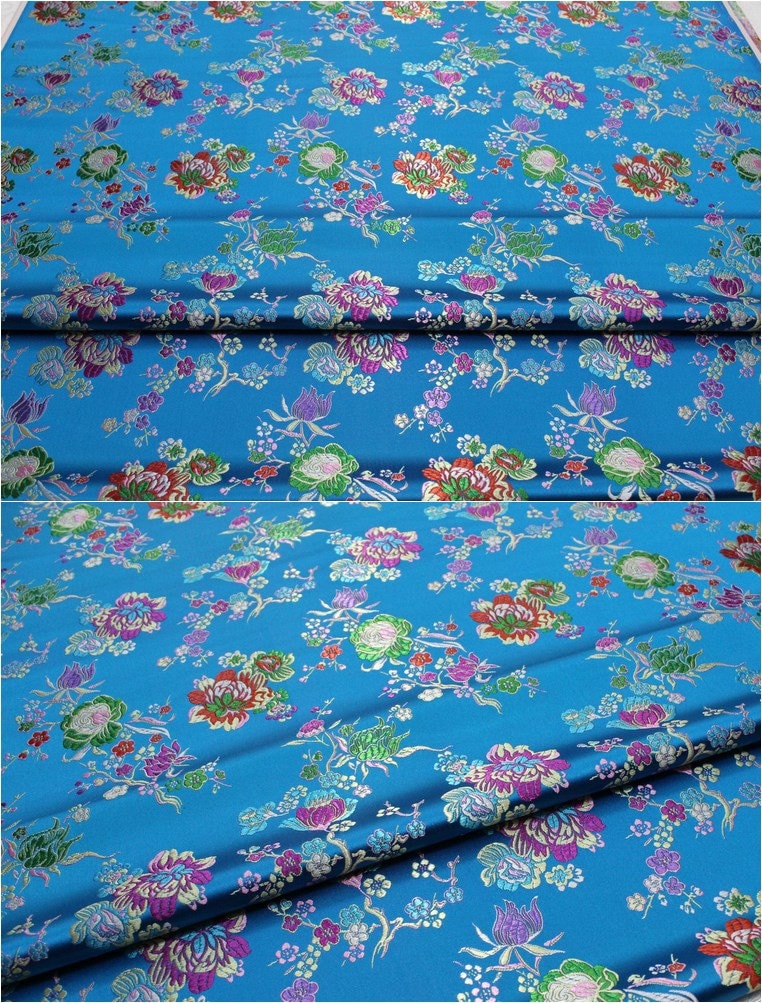 Floral Brocade Fabric: Chinese Style Silk Rayon Blend (29.5" Wide)
