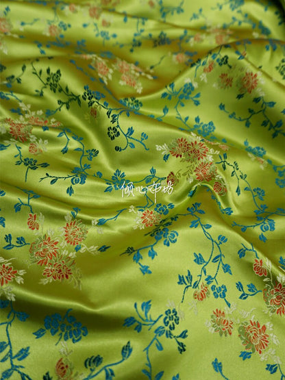 Tissu damassé en brocart de soie : tissu pour robe à motif pivoines, largeur 75 cm