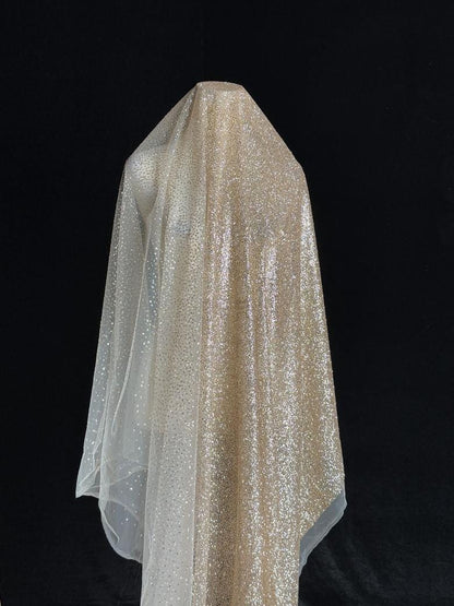 Gold Foil Lace Fabric - Nude Pink Gradient Tulle Mesh (59" Wide)