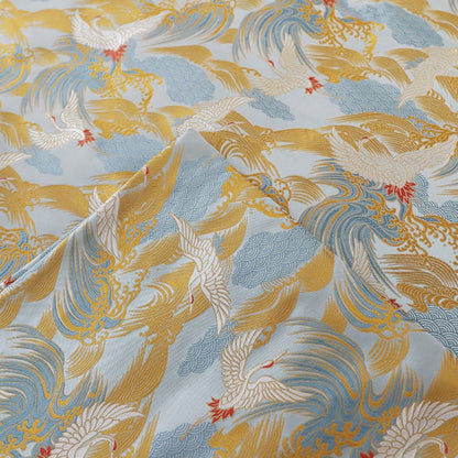 Tissu satin jacquard Crane : 150 cm de large, brocart rétro, couture et ameublement