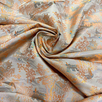Ancient Chinese Brocade Fabric: 59"W Damask Pattern, Upholstery & Sewing