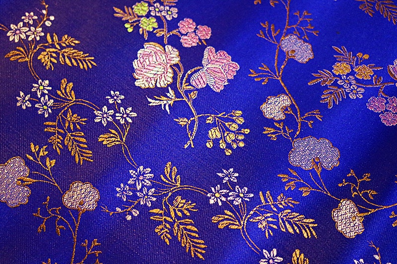 Floral Silk Brocade Fabric: Royal Blue & Purple Cheongsam Qipao (35"W)