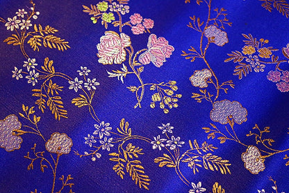 Floral Silk Brocade Fabric: Royal Blue & Purple Cheongsam Qipao (35"W)
