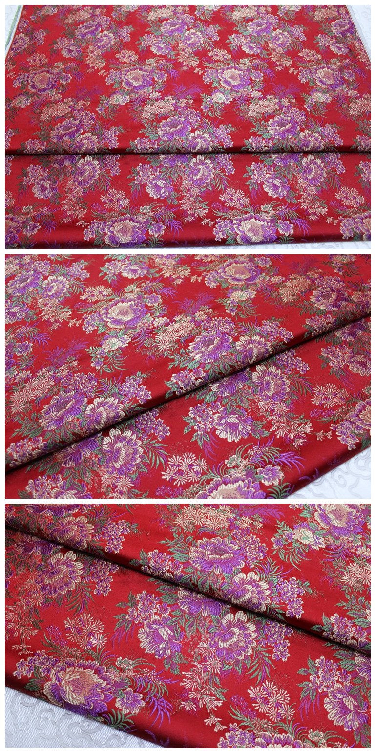 Tissu brocart chinois pivoine : Tissu pour kimono de cosplay Cheongsam Qipao