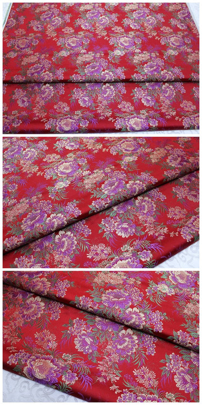 Tissu brocart chinois pivoine : Tissu pour kimono de cosplay Cheongsam Qipao