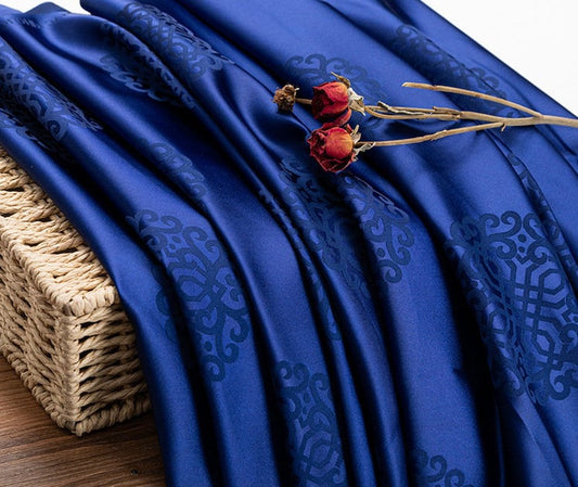 Damask Brocade Fabric: Chinese Mongolian Style Silk Rayon Blend