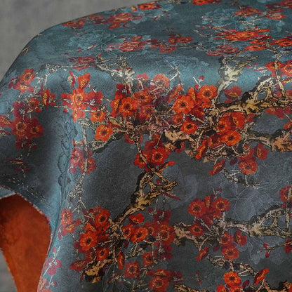 Tissu satin de soie « Thé aux fleurs de prunier » : ameublement et confection de costumes, 140 cm de large