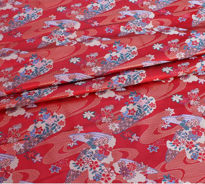 Tissu brocart japonais Nishijin : Jacquard de soie et rayonne à motif de fleurs de cerisier et d'eau vive