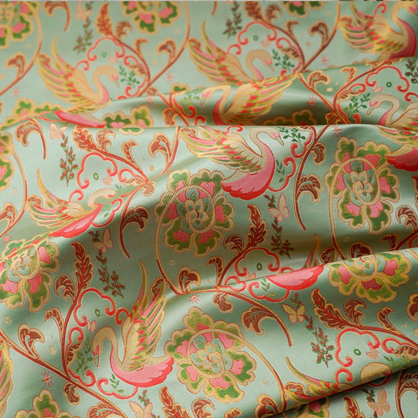 Swan Jacquard Fabric: 64"W Damask Upholstery Fabric - By The Meter