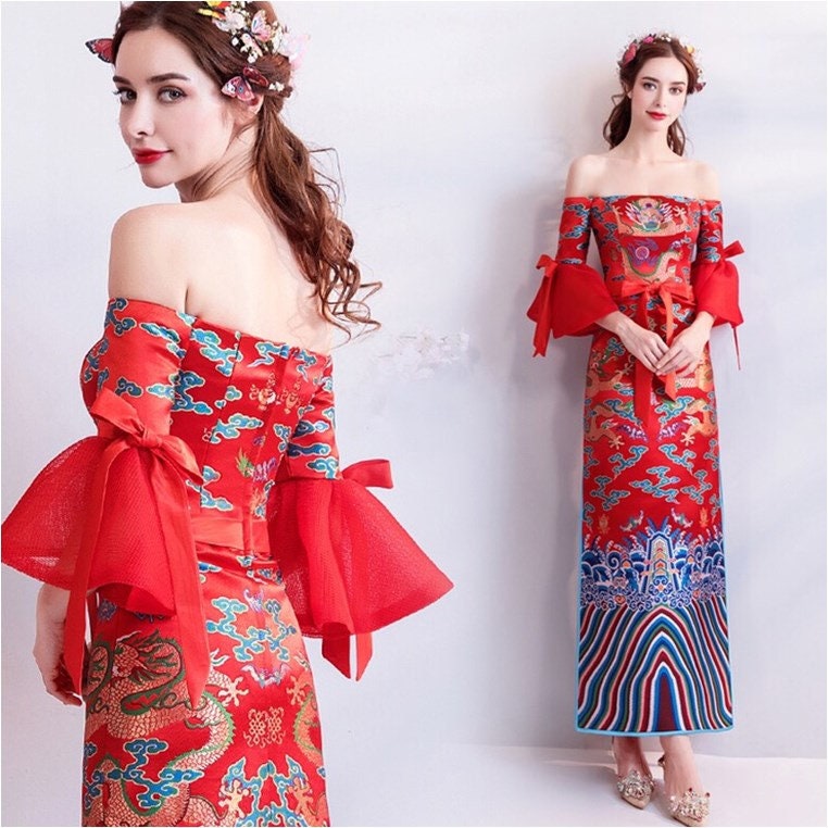 Double Dragon Silk Brocade Fabric: Chinese Cheongsam Wedding Pattern