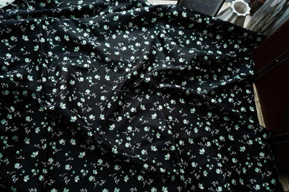 Green Floral Black Jacquard Fabric: Rayon Blend Upholstery, 59" Wide