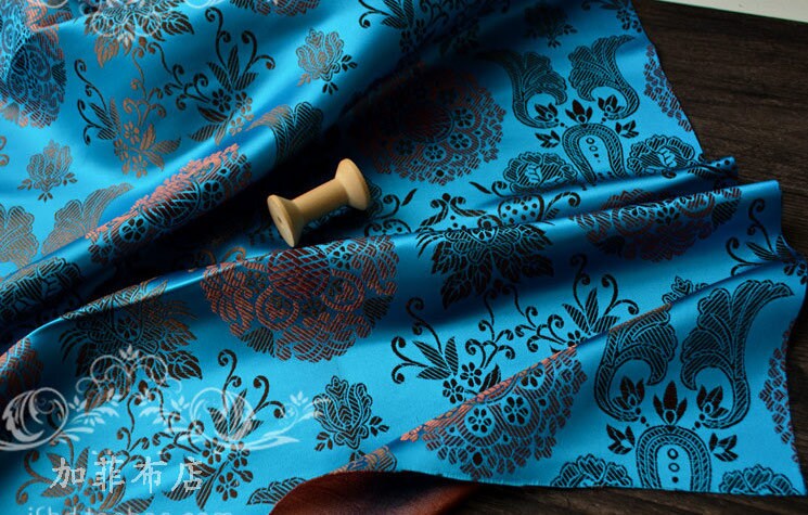 Floral Brocade Fabric: Chinese Fu Shou Style, 35" Wide, Costume Sewing