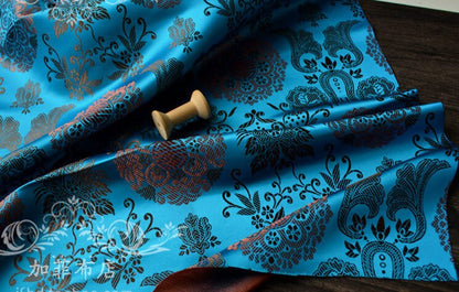Floral Brocade Fabric: Chinese Fu Shou Style, 35" Wide, Costume Sewing