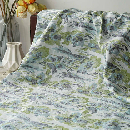 French Abstract Floral Jacquard Fabric: Gold Thread Embossed Woven - 55"W
