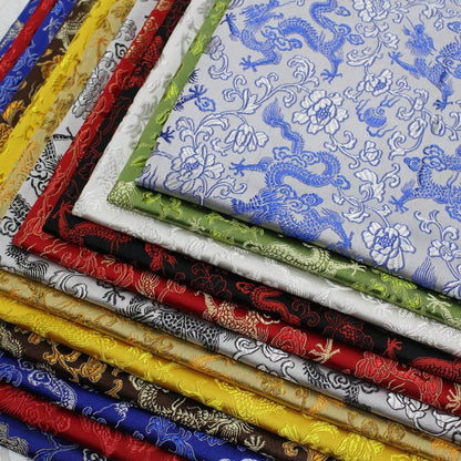 Dragon & Flower Brocade Fabric: Multi-Color Silk Rayon Blend