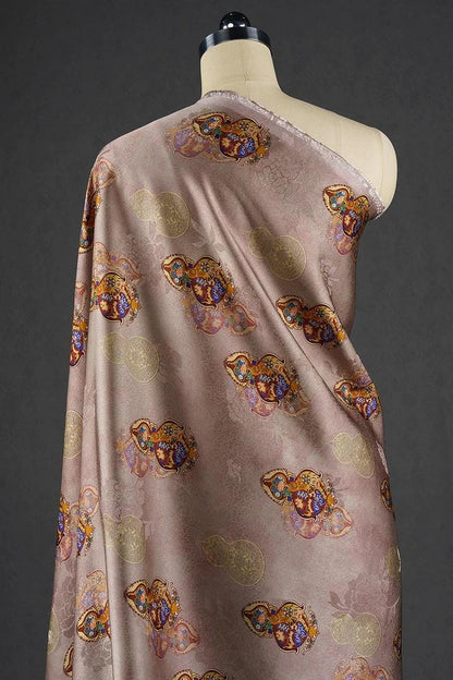 Tissu satiné en soie couleur thé : imprimé de courges rose pâle grisâtre, 147 cm de large