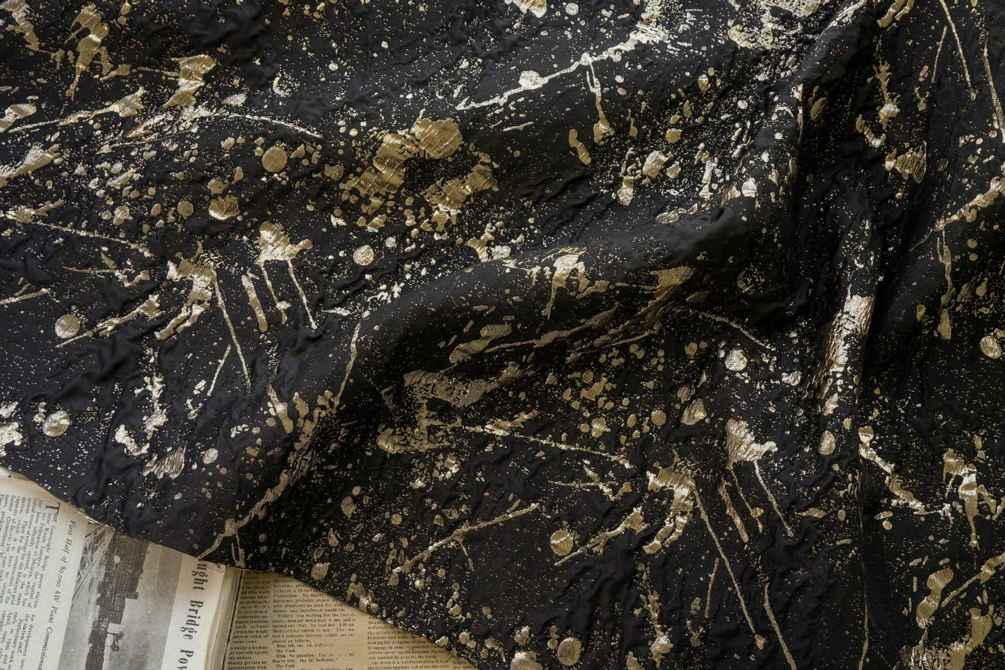 Gold Thread Jacquard Fabric: Retro Abstract Upholstery, Costume, Bag - 54"W