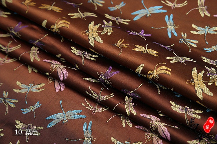 Dragonfly Floral Brocade Fabric: Elegant Silk Rayon Jacquard, 35"W