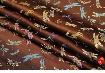 Dragonfly Floral Brocade Fabric: Elegant Silk Rayon Jacquard, 35"W